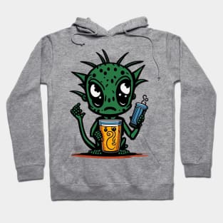 Cute Cartoonish Alien With Beer Mug Hoodie